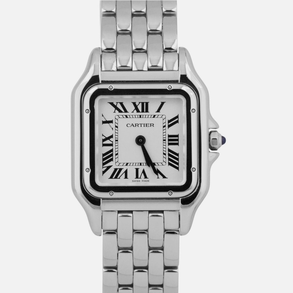 Cartier Panthere Stainless Steel WHITE Roman 22mm Quartz Watch 4016
